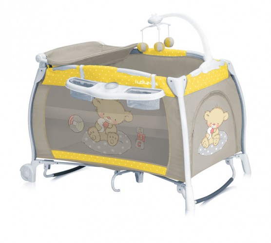 Манеж кровать Bertoni (Lorelli) iLounge Yellow&Grey Bear