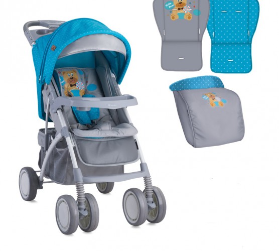 Прогулочная коляска Bertoni (Lorelli) RIO с накидкой на ножки Blue&Grey Hello Bear 1718