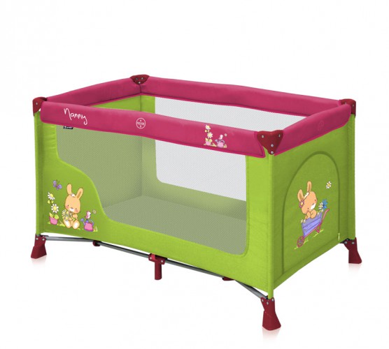 Кровать манеж Bertoni (Lorelli) Nanny 1 Green&Pink Bunnies