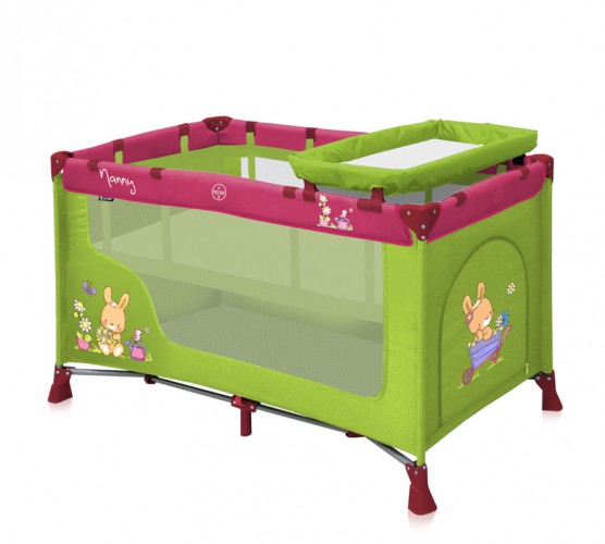 Кровать манеж Bertoni (Lorelli) Nanny 2 Green&Pink Bunnies