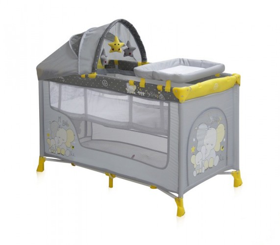 Манеж кровать Bertoni (Lorelli) Nanny 2 Plus Yellow Elephants