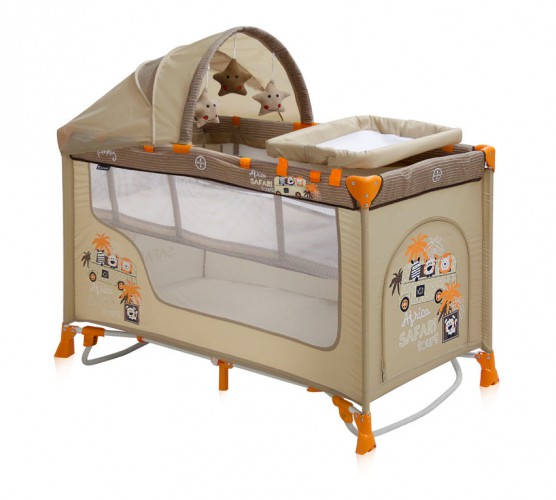 Манеж кровать Bertoni (Lorelli) Nanny 2 Plus Rocker  Beige Safari Tours