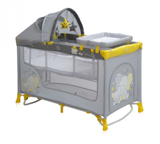 Манеж кровать Bertoni (Lorelli) Nanny 2 Plus Rocker  Yellow Elephants