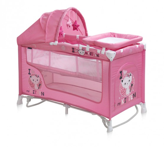 Манеж кровать Bertoni (Lorelli) Nanny 2 Plus Rocker  Pink Kitten