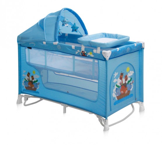 Манеж кровать Bertoni (Lorelli) Nanny 2 Plus Rocker  Blue Adventure