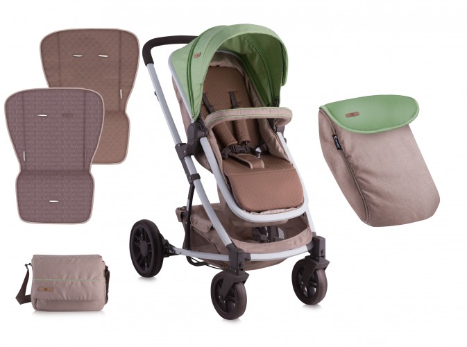 Коляска трансформер Bertoni (Lorelli) S-500 с накидкой на ножки Green&Beige