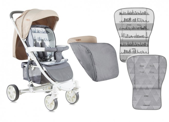 Прогулочная коляска Bertoni (Lorelli) S300 с накидкой на ножки Grey&Beige Cities 1747