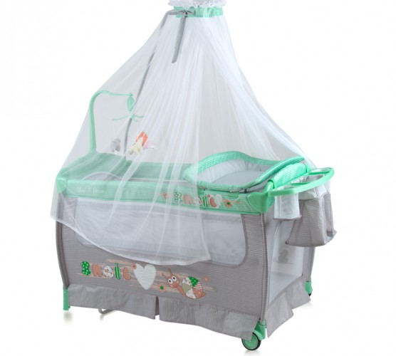 Манеж кровать Bertoni (Lorelli) SLEEP'N'DREAM ROCKER Green&Grey Snail 1705